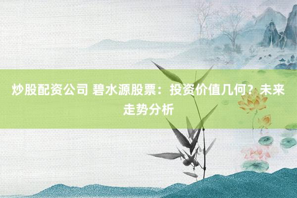 炒股配资公司 碧水源股票：投资价值几何？未来走势分析