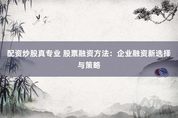 配资炒股真专业 股票融资方法：企业融资新选择与策略