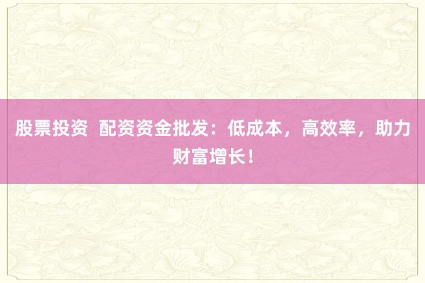 股票投资  配资资金批发：低成本，高效率，助力财富增长！