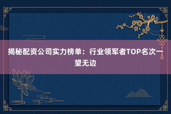 揭秘配资公司实力榜单：行业领军者TOP名次一望无边