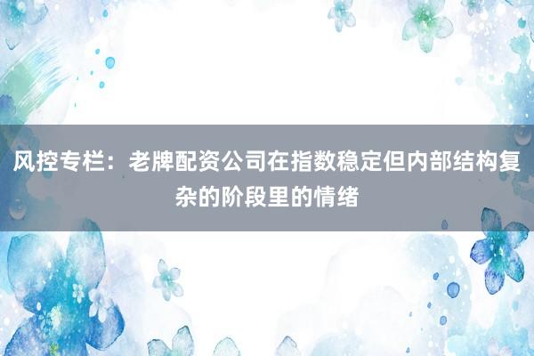 风控专栏：老牌配资公司在指数稳定但内部结构复杂的阶段里的情绪