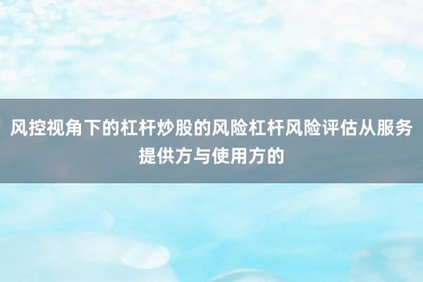 风控视角下的杠杆炒股的风险杠杆风险评估从服务提供方与使用方的