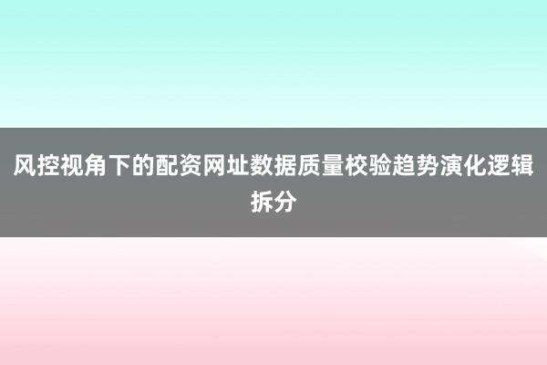 风控视角下的配资网址数据质量校验趋势演化逻辑拆分