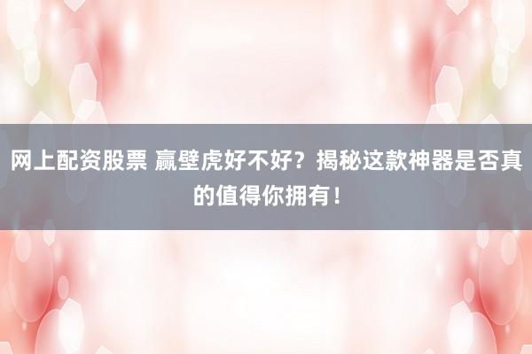 网上配资股票 赢壁虎好不好？揭秘这款神器是否真的值得你拥有！