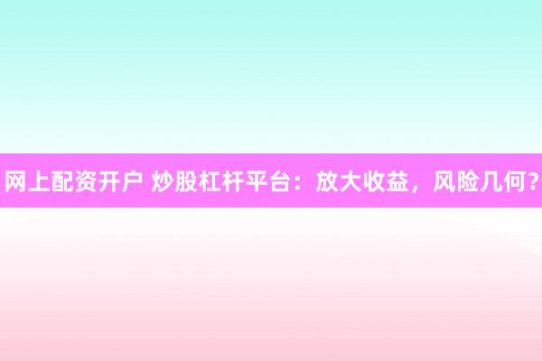 网上配资开户 炒股杠杆平台：放大收益，风险几何？
